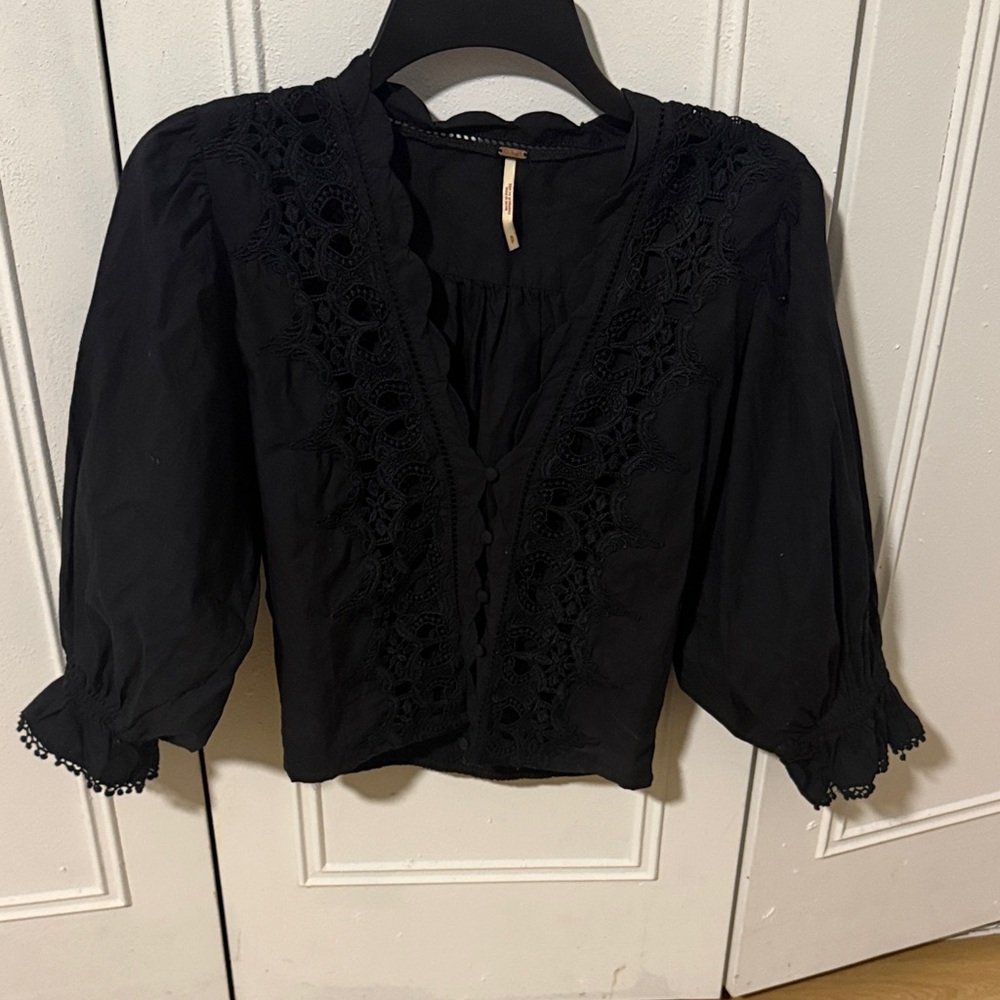 Free People Black Lace Blouse